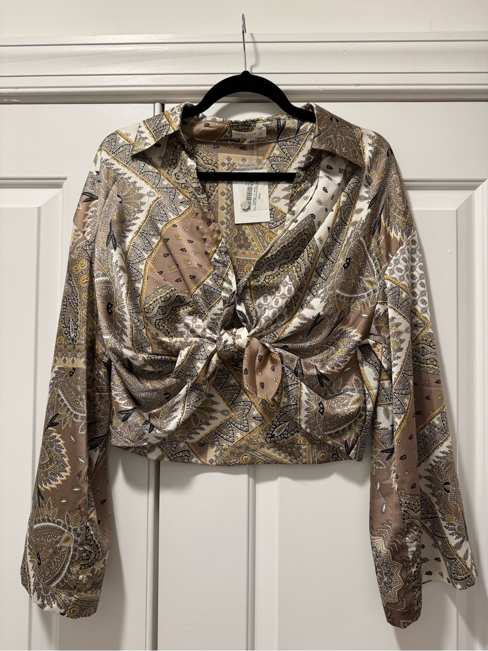 Axel front tie printed satin top